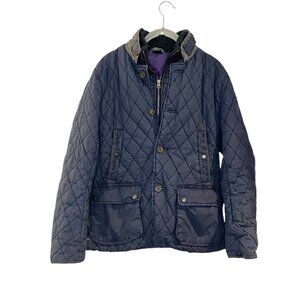 Ted Baker London Quilted Wool‎ Trim Puffer Jacket Navy Blue Equestrian Size 2